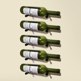 Wine Rack Wall Mounted 5 Bottle Matte Black Metal Vino Pins Single Display Pegs System for Wine Bottles