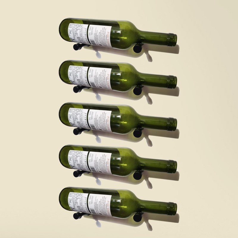 Wine Rack Wall Mounted 5 Bottle Matte Black Metal Vino