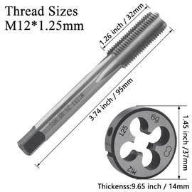 Metric Tap and Die Set M12*1.25mm HSS Straight Flute Right Hand Machine Thread Tap and Round Die Thread Milling Tapping Machinist Repair DIY Tool