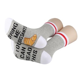 G2TUP 2 Pairs Buttery Croissant Themed Gift Bring Me Croissants Socks French Pastry Lovers Crew Socks Breakfast Fanatics Gift (US, Alpha, One Size, Regular, Regular, Bring Me Croissants 2P)