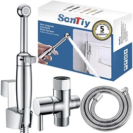 SonTiy Handheld Bidet Sprayer for Toilet, All Metal Cloth Diaper Toilet Sprayer Bidet Attachment with Backflow Preventer, Adjustable Water Jet Spray, 7.2" Brass Hand Held Bidet Wand, Chrome