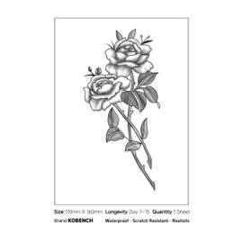kobench Cool Temporary Tattoos,Two Thorny Roses - K126 Design,Waterproof,Easy-to-Apply,Long Lasting 1-2 Weeks, Plant-Based,Rose Tattoos