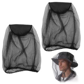 2 Pcs Midge Head Net Nylon Mosquito Head Protecting Net Midge Net Head Cover Fly Insects Bugs Preventing Cover for Outdoor Hiking Camping Fishing Climbing Walking Black