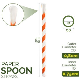 Disposable Paper Spoon Straws, Paper Scoop Straws for Slushy, Milkshakes - 20 x 0.8 cm, Pack of 200 (Assorted Colors)
