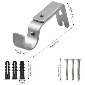 Fangehong 6pcs Curtain Pole Bracket, Adjustable Single Curtain Rod Brackets, Metal Silver Curtain Bracket Holder, Heavy Duty Curtain Rod Wall Support with Screws for Curtain Poles Wall Rod