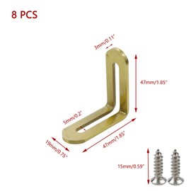 KUMGROT 8pcs Adjustable L Bracket Stainless Steels L Shape Corner Brace L Shape Corner Brace Slotted L Bracket Heavy Duty Shelf Bracket for Case Furniture, 1.85"x1.85"x0.75",Gold