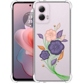 SuzaCase Clear Case for Moto G Power 5G 2024 - Moto G Power 5G 2024 Case with Stylish Purple Floral Oil Painted Design Printed Durable Clear Shockproof Back Case/Cover for Moto G Power 5G 2024