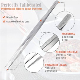 A2Z Scilab 10"Long Food Tongs BBQ Grill Serrated Tweezer Forceps Kitchen Chef Dressing Tool