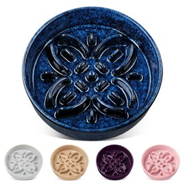 vancasso Ceramic Slow Feeder Dog Bowls, Puzzle Dog Food Bowls with Floral Maze, Anti -Slip Pet Food Dish for Medium Breed, 1.5 Cups, Blue