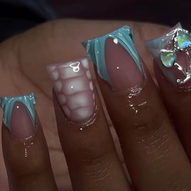 24Pcs Duck Press on Nails Short Fake Nails with Nail Glue (Style-A4)