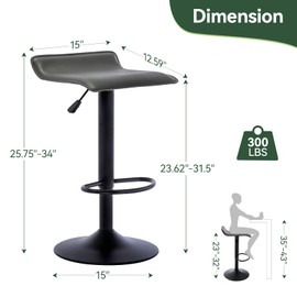 Adjustable Swivel Bar Stools Set of 2, Modern PU Leather Backless Counter Height Stools with Footrest & Gas Lift | Heavy Duty for Kitchen Island, Home Bar, Dining Room (Grey, Black Base)