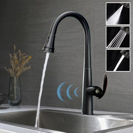 Touchless Kitchen Faucet Automatic Motion Sensor Activated Hands-Free Kitchen Sink Faucets 4Mode Pull Down Sprayer One/3 Hole Deck Plate, Kitchen Faucet for Sink w/Smart Sensor, Auto Off