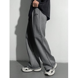 RoseSeek Boy's Letter Graphic Wide Leg Sweatpants Baggy Pants Athletic Track Sweat Pants Joggers Dark Grey 13 Years