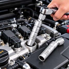 14mm and 16mm Spark Plug Socket Wrench Adapter – Swivel Magnetic Removal & Installation Tool for Car Engine Repair