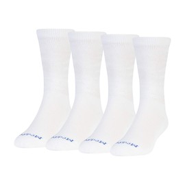 MediPeds Men's Coolmax Crew Socks, 4-Pack, White, Shoe Size: 12-15