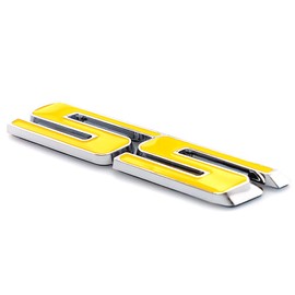 CARRUN 3pcs Small Tilt SS Emblems Auto Trunk Door Fender Bumper Badge Decal 3D ABS Sticker Suitable for Chevy Impala Cobalt Camaro 2010-2015 (Yellow with Silver Outline)
