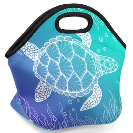 Neoprene Lunch Bags Sea Turtle for Women Lunch Tote Bags Washable Insulated Lunch Container Box for Work Picnic Meal Prep Bags for Men Women, Art Style Turtle