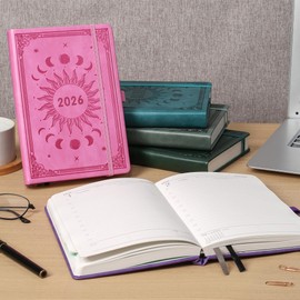 ZXHQ A5 Diary 2026 Day Per Page from Jan to Dec, 2026 Diary Page a Day Daily Planner with Monthly Overviews, UK Holiday, Colorful Tabs, Pen Set and Inner Pocket, 5.9" × 8.5"- Pink