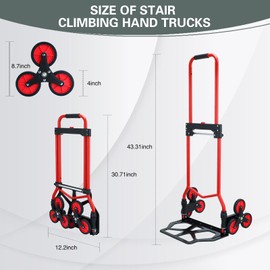 SOUTHHELP Stair Climbing Hand Truck Dolly 330 LB Capacity,Stair Climber Hand Truck Foldable with Scalable Handle,Stair Climbing Dolly Cart for Stairs,Moving,Shopping(Red)