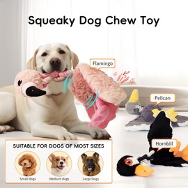 Ipawspace Cute Animal Squeaky Dog Toys for large and Medium Breed Dogs and Pupplies, Stuffed Dog Chew Toys with Crinkle Paper and Durable Ropes, Soft Tug Plush Dog Toys for Teething (Grey Bird)