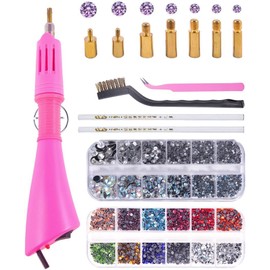 BLINGINBOX Hotfix Applicator Tool 2 Boxes of 4000 pcs Rhinestone with Flat Back Gems Round Hotfix Rhinestone for Clothes and Shoes