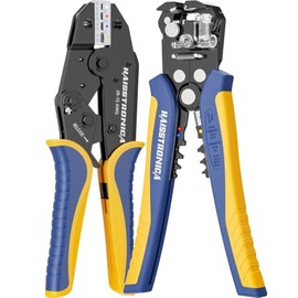 Haisstronica Kit de alicates y terminales para pelado de cables, alicates de pelado automático 0.25-6mm² (AWG24-10), alicates de trinquete 0.5-6mm² (A