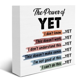 Mental Health Sign the Power of Yet Wood Block Sign Growth Mindset Affirmations Decorative Desk Sign Classroom School Counselor Therapy Office Home Shelf Tabletop Decor 5 X 5 Inches