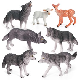 Volnau Wolf Toys Animal Figures 7PCS Figurines Zoo Pack for Toddlers Kids Christmas Decoration Gift Preschool Educational Sheep Jungle Forest Safari Set