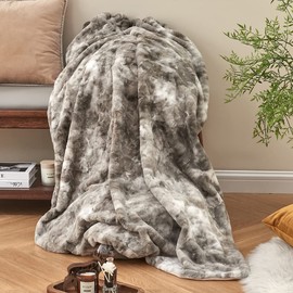 Krifey Faux Fur Throw Blanket, Super Soft Cozy Blanket, Luxury Fluffy Blanket Warm Plush Bed Throw Marbled Gray 50" x 60"