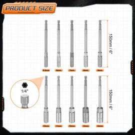 HARFINGTON 10pcs Nut Driver Drill Bit 5.5-14mm Metric Impact Socket 1/4" Hex Shank 6" (150mm) Extra Long 6-Point Sockets Quick-Change CR-V Steel Bolt Setter for Power Drill Drivers