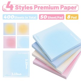 NOMAQllN Sticky Notes 8 Pads 3x3 Inches for School Supplies, Office Products Easy to Post 50 Sheets/Pad 400 Sheets Bright 4 Colors of Neutral Notes