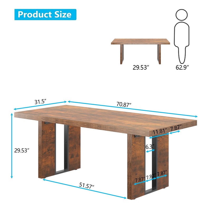 Auromie 71" Rustic Dining Table for 8, Farmhouse Dinner Table
