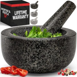 Priority Chef Heavy Duty Mortar and Pestle Set, 1.5 Cup, 100% Granite, Non Slip Base, Make Fresh Guacamole, Salsa, Pesto, Stone Grinder Bowl, Herb Crusher, Spice Grinder, 5.5 Inch - Black