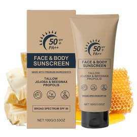 Tallow Sunscreen SPF 50 – Organic Natural Beef Tallow Mineral Sunscreen with Zinc Oxide, Non-Greasy, Travel-Friendly Sunblock for Face & Body, Men & Women, 3.53 oz
