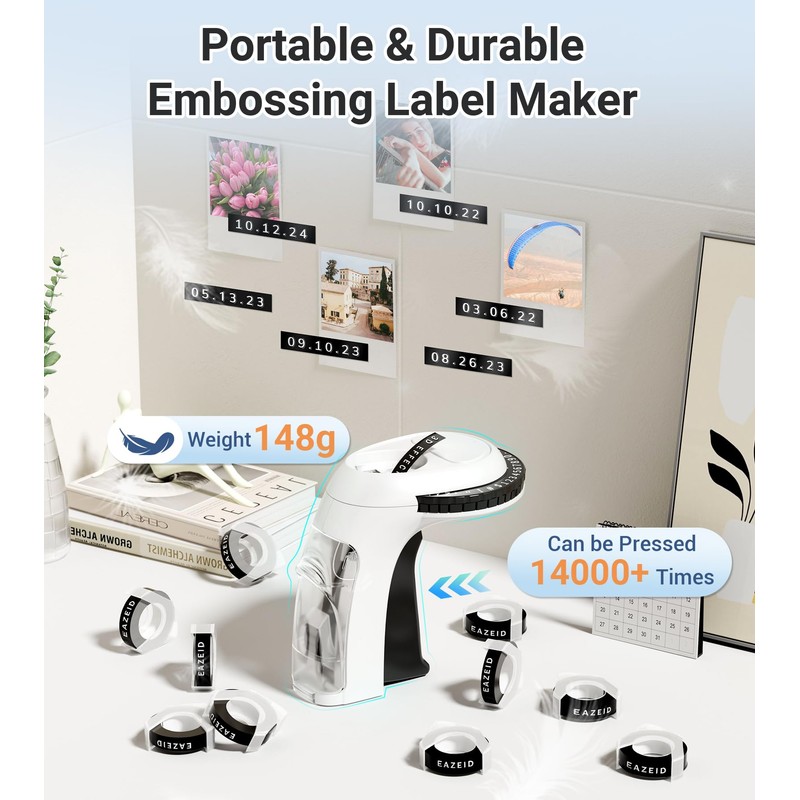 EazeID Embossing Label Maker Machine with 10 Tapes Black, Vintage