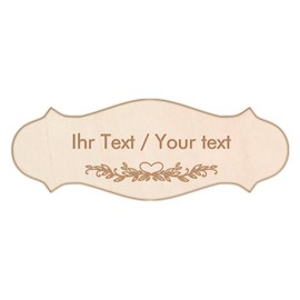Apartment Sign with Your Own Desired Text Made of Poplar Plywood - 100 x 37 mm, Curved - Door Sign, Name Plate, Engraving Sign