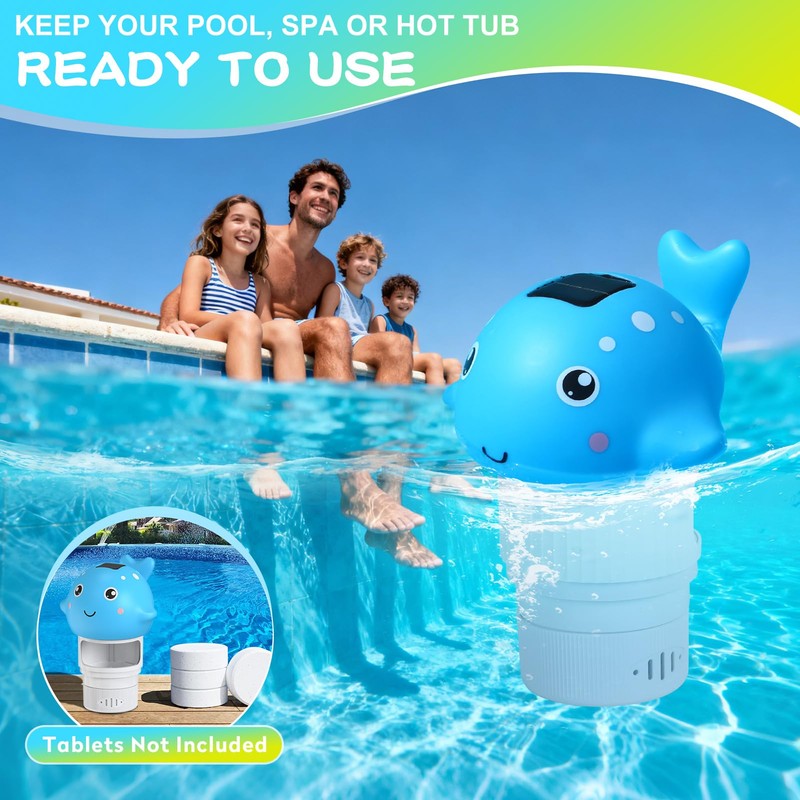 Blufree Pool Chlorine Floater, Solar Whale Chlorine Tablet Floater w/Light,