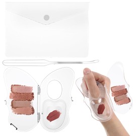 2 Sets Makeup Mixing Palette Acrylic Foundation Mixing Palette with Spatula and Storage Bag 180 Degree Folding Palettes Plastic Makeup Mix Tray Handheld Nail Art Palettes for Pigment Blending