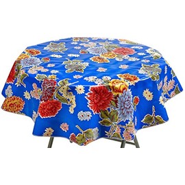 Round Freckled Sage Oilcloth Tablecloth in Mum Blue - You Pick The Size!