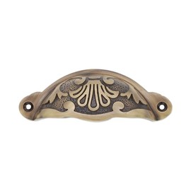Infinity Decor Traditional Antique Brass Half Moon Floral Cup Shell Pull 100mm - Solid Brass Kitchen Cabinet Cupboard Chest Drawer Door Handle 