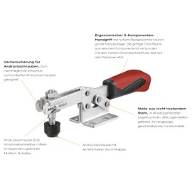 AMF 93005 0007639390000" 6830" Acting Toggle Clamp with Horizontal Base, Silver/Red, Size 0