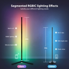 WISIMMALL 2PCS RGB Corner Floor Lamp, 64.5" RGB Color Changing Mood Light Bluetooth APP and Remote Control Music Sync LED 398 Dimmable Modes Modern Floor Lamp for Living Room, Light Timing