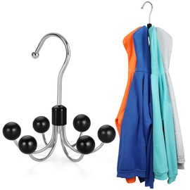 TOPIA HANGER Hoodie Hangers with 6 Wood Balls, 360°Swivel Purse Hanger, Scarf Hanger, Closet Hooks, Handbag Organizer, Bra Hanger, Accessory Organizers for Scarf, Tanktop, Hat, Hoodie CT56B