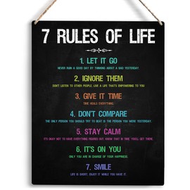 Inspirational Office Decorations for Work Wall Art 7 Rules Of Life Motivational Wooden Hanging Sign Bedroom Home Office Decor Birthday Gifts for Women Men Best Friend Decorations 10x8 Inches