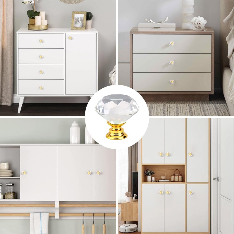 Qshare 6 Pack Crystal Knobs Cabinet Knobs,Single Hole Pull Handle