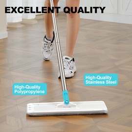 BEJOMOP Flat Mop Head for Floor Cleaning and Wall Cleaner with Microfiber Pad, Flexible 13" Mop Head and Handle 60" Replacement, Turquoise-Cyan
