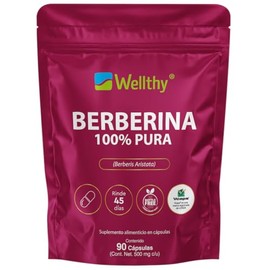 Wellthy Berberina Pura 90 Cápsulas. 100% Berberis Aristata, 500mg c/u, 45 dias de consumo, VCaps Cápsulas Veganas, Bottle Free