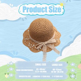 Baby Straw Hat, Girls' Summer Children's Beach Hat with Bow Foldable Sun Hat, khaki