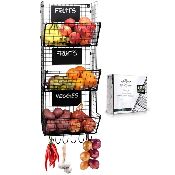 Granrosi Wall Mounted Fruits And Vegetable Wire Baskets Set of 3 For Potato And Onion Storage
