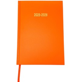 2025-2026 Academic Hardback A5 Day to Page Diary Appointment School teacher, Planner Year Organizer Lined Dairies Ribbon Marker (Orange)